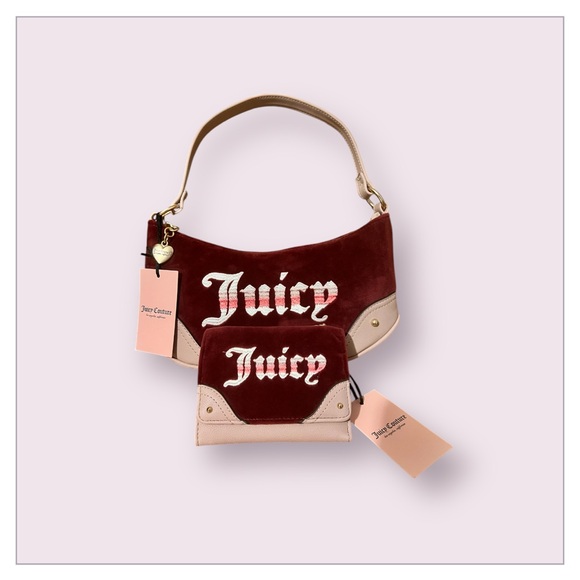 🎀Juicy Couture Retro Vibe Cabernet/ Dusty Blush Shoulder Bag w/ Matching Wallet🎀 - Picture 9 of 10